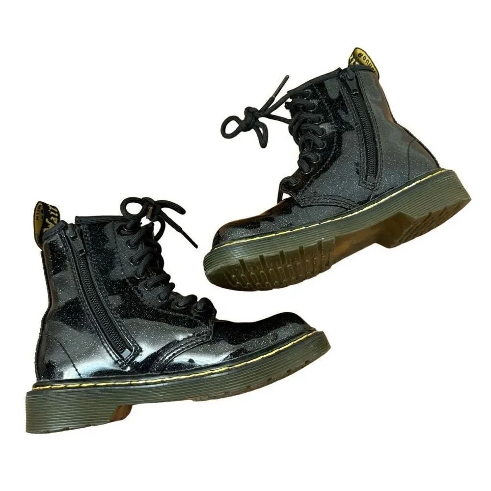 Dr. Martens 1460 Glitter Boots Black Patent Side Zip Youth Size 12